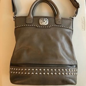 Brighton Studded Leather Zip Crossbody Tote Bag